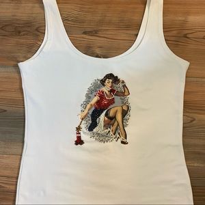 retro woman smoking white tank